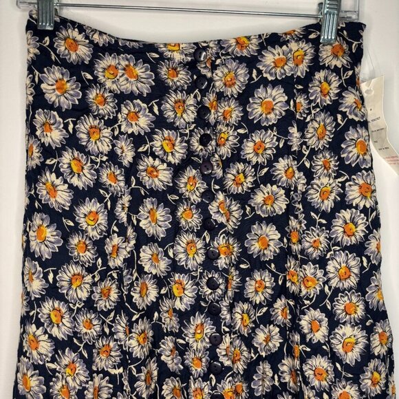 AT LAST & CO NEW VTG Floral Button Skirt Womens M Navy Daisy Floral - Picture 2 of 6